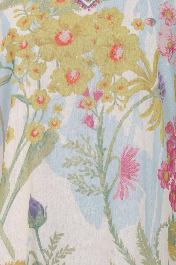 Off White Floral Printed Chiffon Straight Kurta