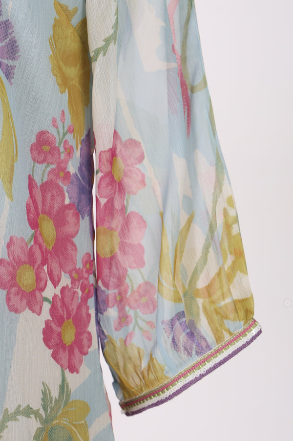 Off White Floral Printed Chiffon Straight Kurta