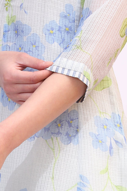 Off-White Floral Printed Kota Flared Kurta