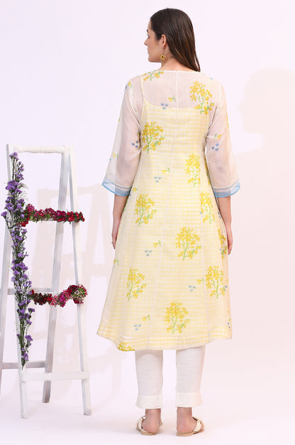 White Floral Printed Sequined Kota Layered Kurta