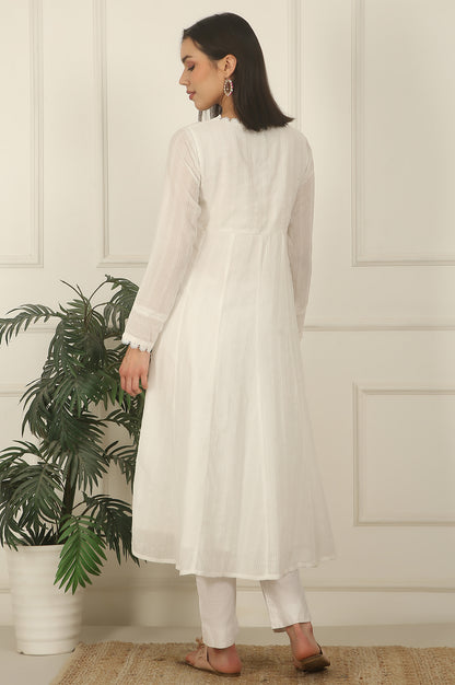 White Floral Embroidered Yoke Pure Cotton Anarkali Kurta