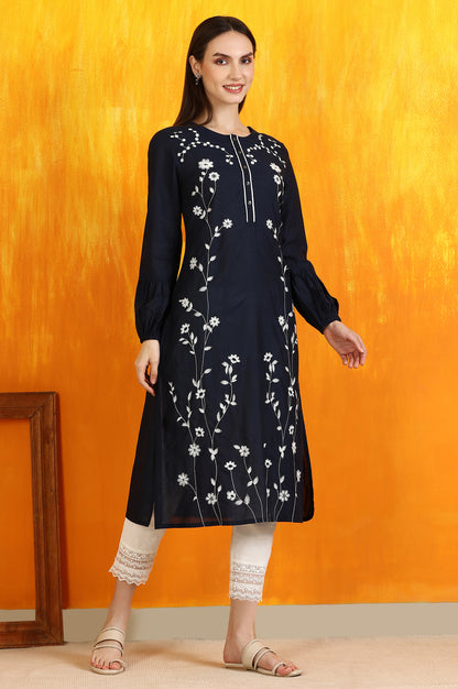 Black Thread Embroidered Cotton Modal Straight Kurta
