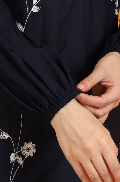 Black Thread Embroidered Cotton Modal Straight Kurta