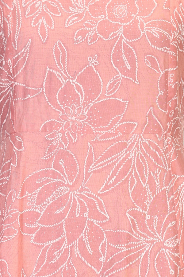 Pink Floral Printed Sleeveless Pure Cotton Flared Dress