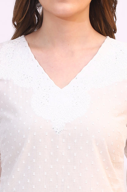 White Mirror Work Pure Cotton Straight Kurta