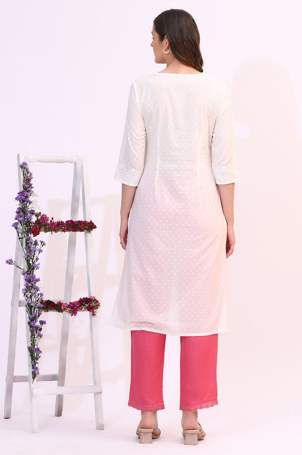 White Mirror Work Pure Cotton Straight Kurta