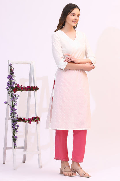 White Mirror Work Pure Cotton Straight Kurta