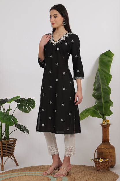 Black Bandhani Printed Pure Cotton Straight Kurta