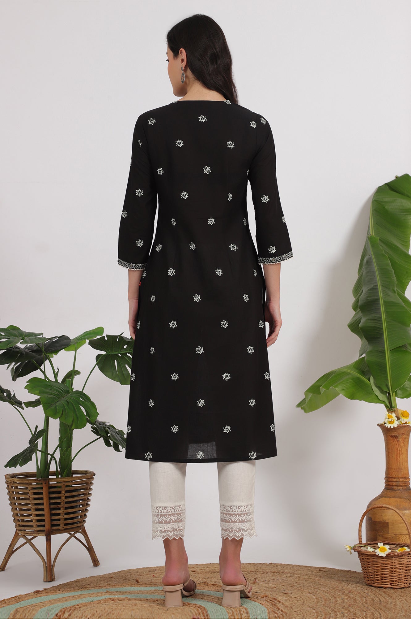 Black Bandhani Printed Pure Cotton Straight Kurta