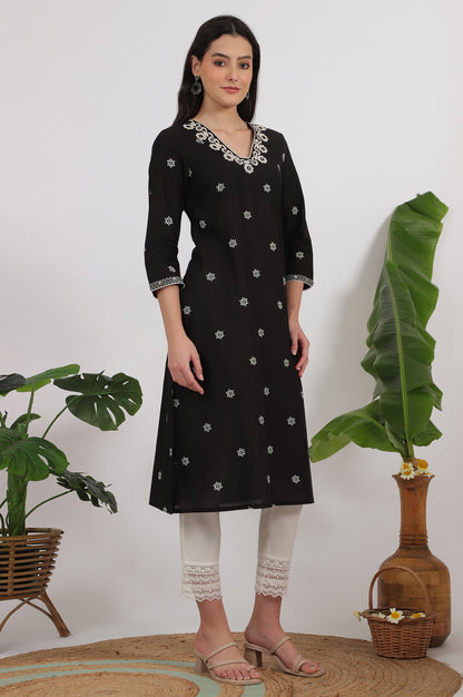 Black Bandhani Printed Pure Cotton Straight Kurta