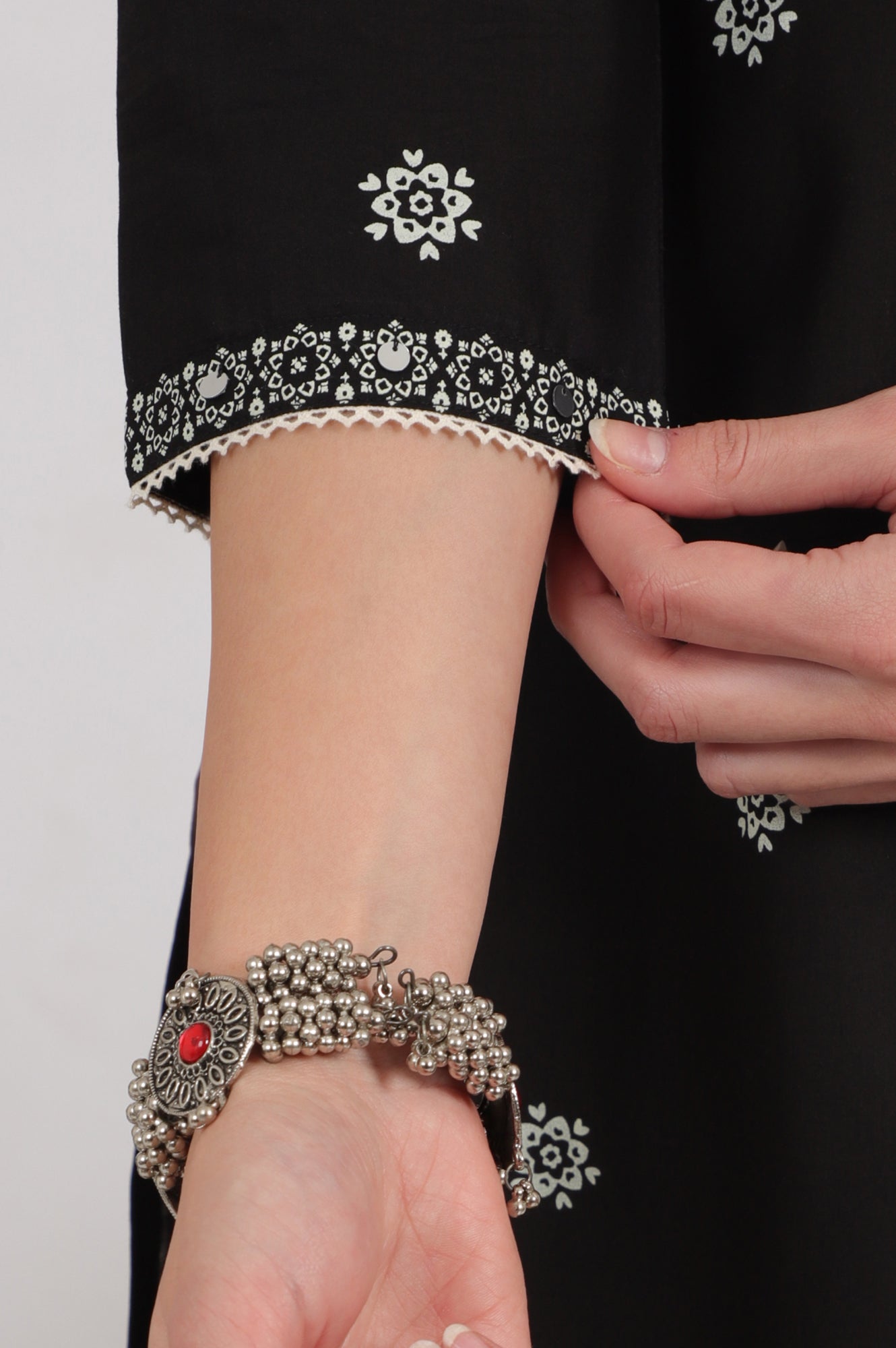 Black Bandhani Printed Pure Cotton Straight Kurta