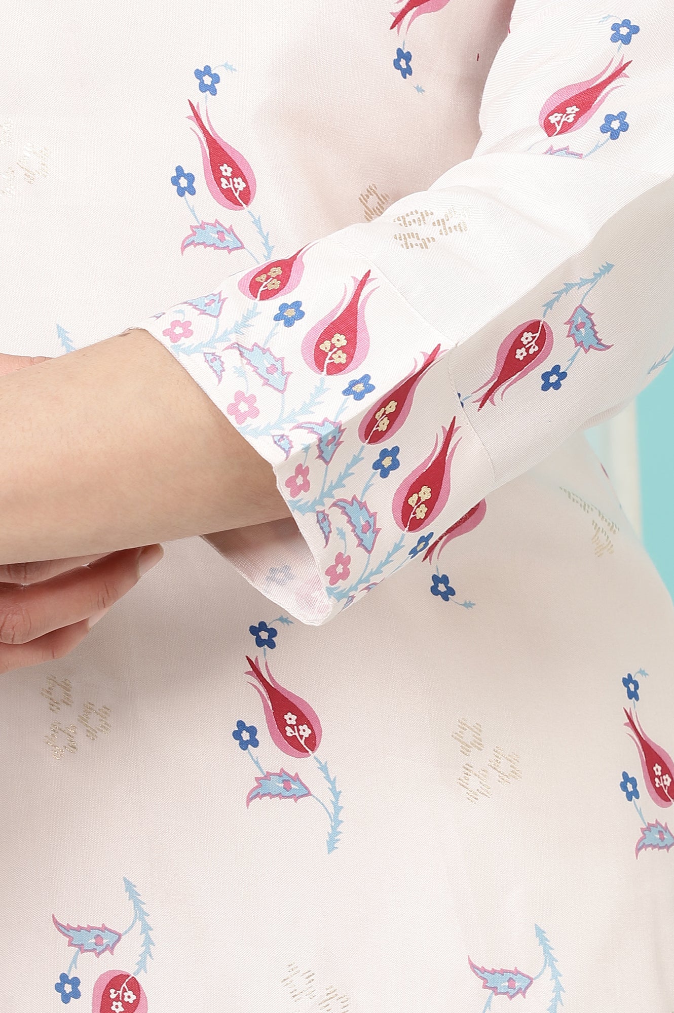 Off-White Floral Printed Rayon Straight Kurta