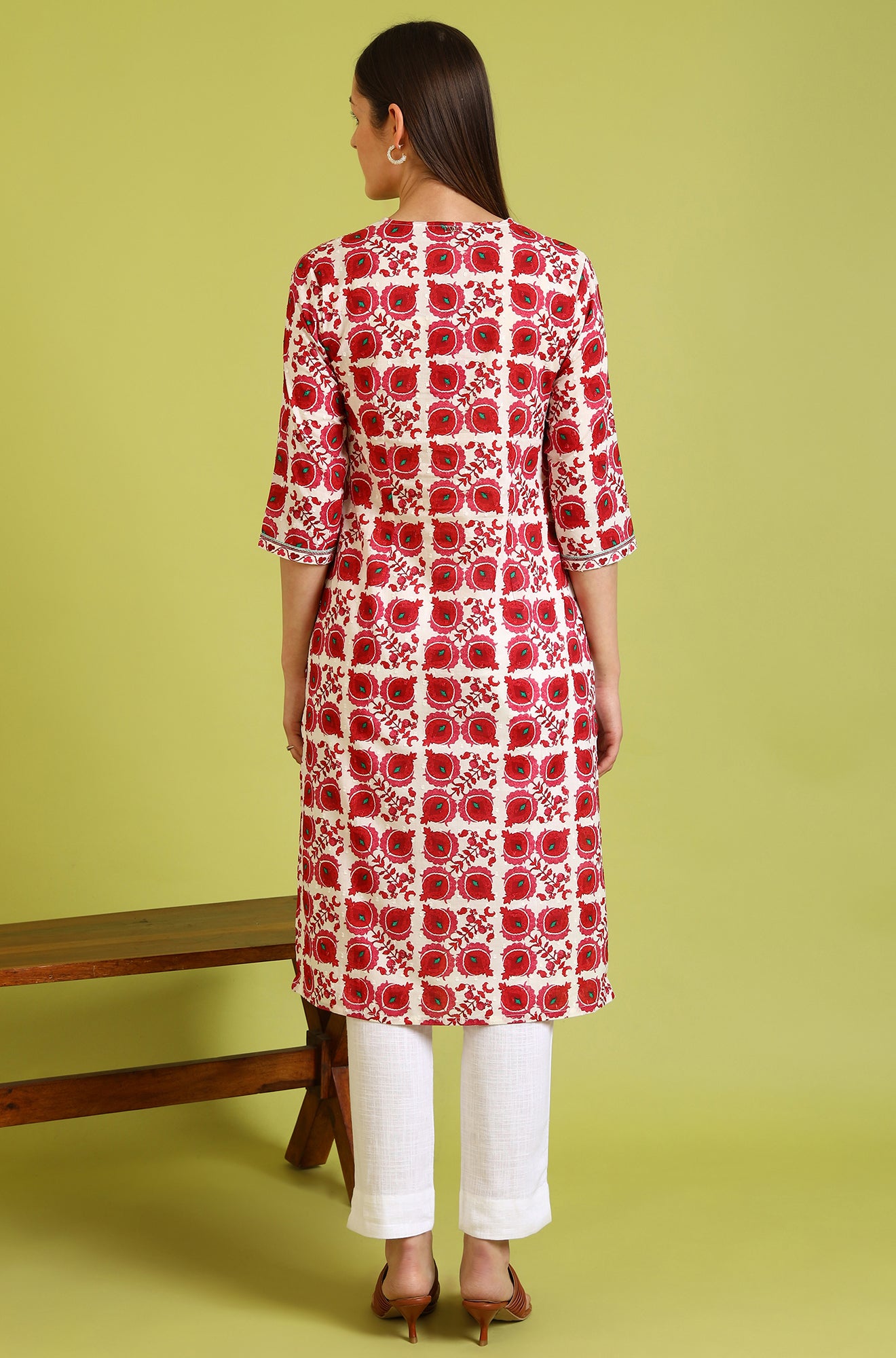 Floral Printed  Straight Pure Cotton Kurta with Border Patch