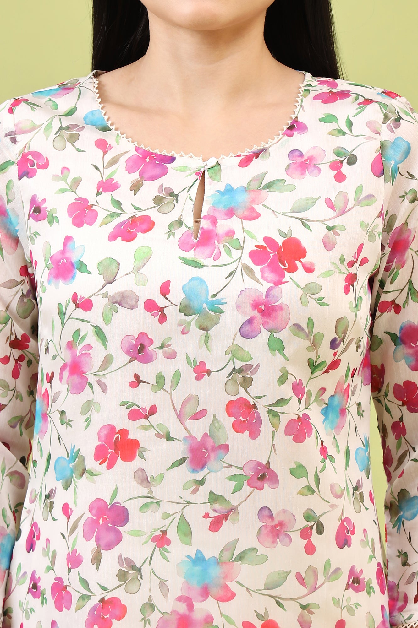 Off-White Straight Kurta in Multi-coloured Floral Print