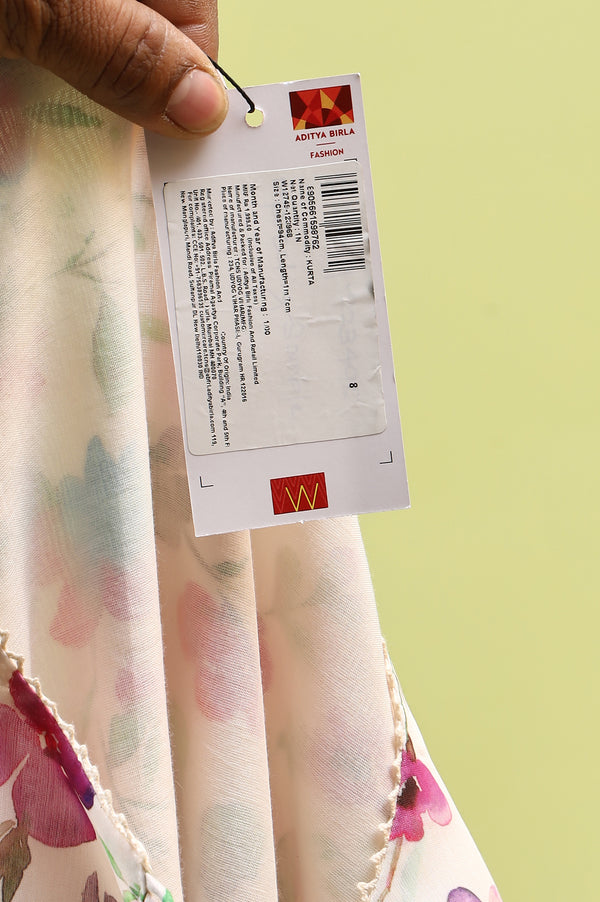 Off-White Straight Kurta in Multi-coloured Floral Print