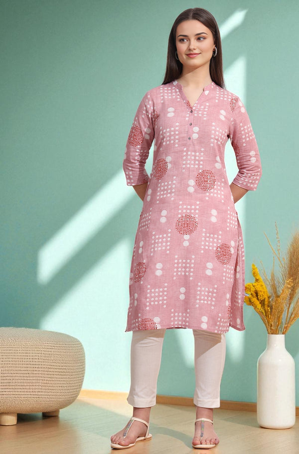 Pink Bold Geometric Printed Pure Cotton Straight Kurta