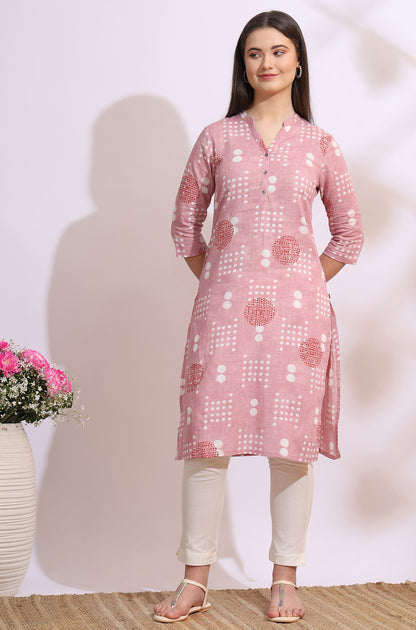 Pink Bold Geometric Printed Pure Cotton Straight Kurta