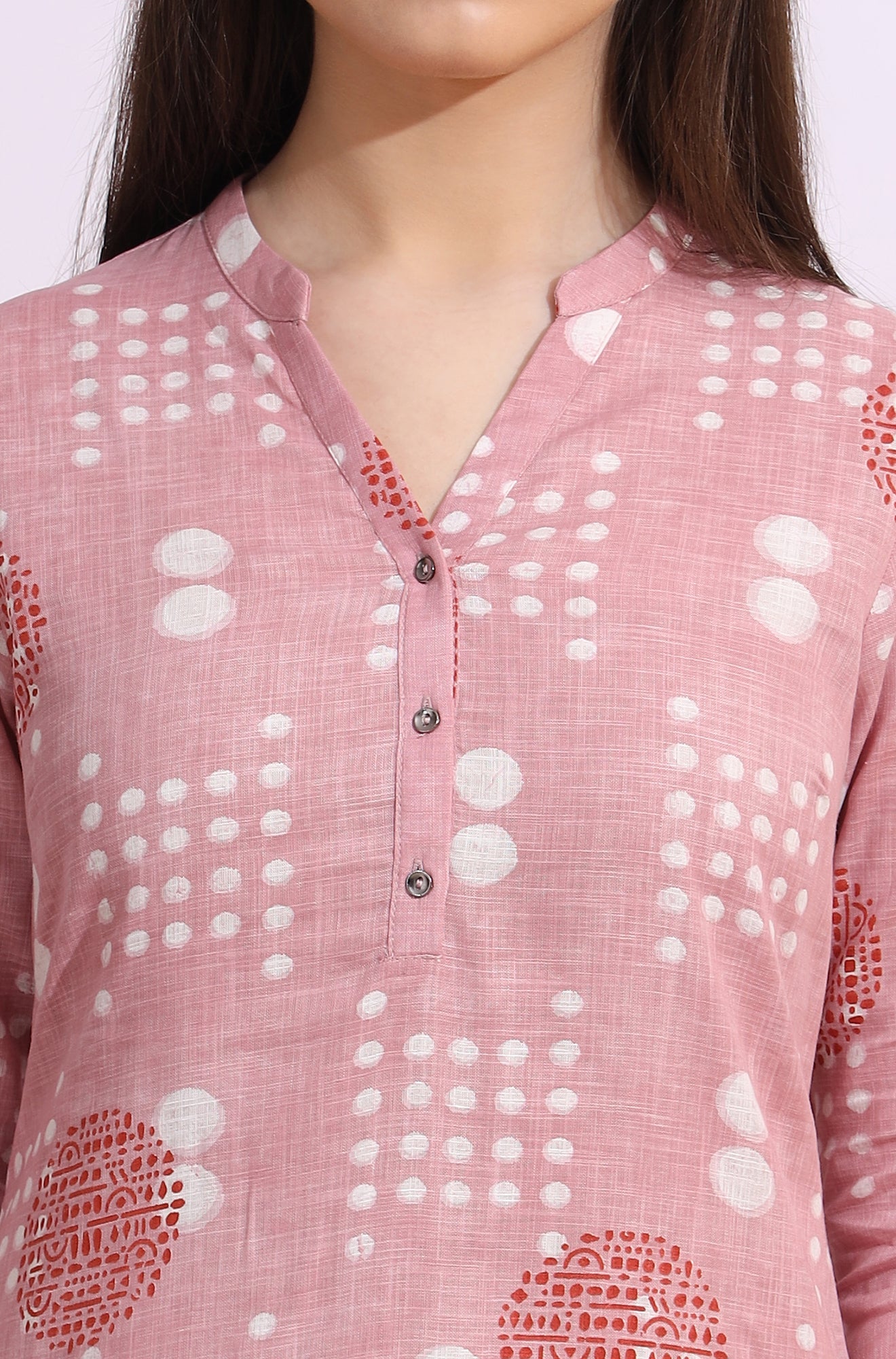 Pink Bold Geometric Printed Pure Cotton Straight Kurta