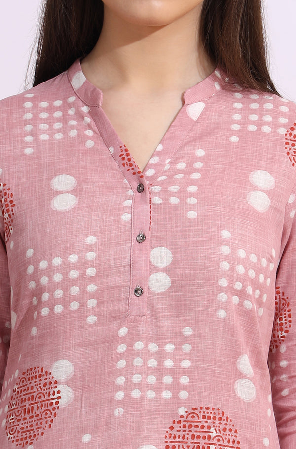 Pink Bold Geometric Printed Pure Cotton Straight Kurta