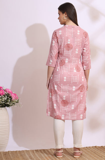 Pink Bold Geometric Printed Pure Cotton Straight Kurta