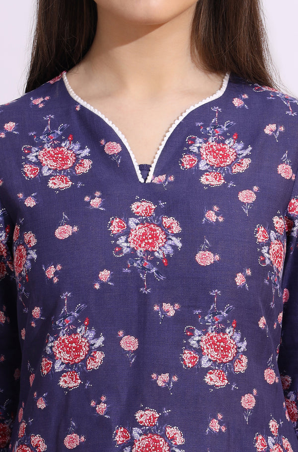 Purple Bold Floral Printed Cotton Cambric Straight Kurta