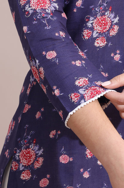 Purple Bold Floral Printed Cotton Cambric Straight Kurta