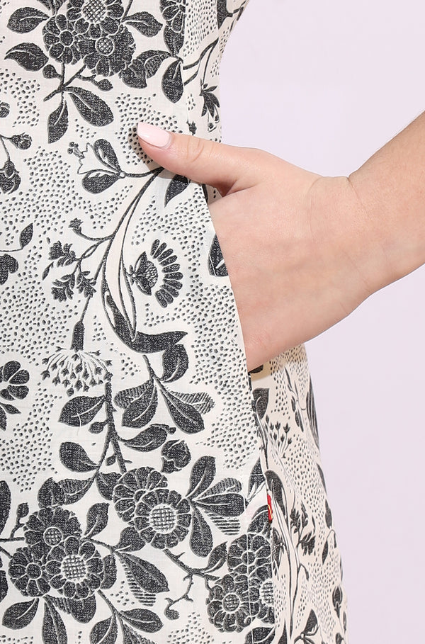 Off-White Bold Floral Printed Cotton Cambric Straight Kurta