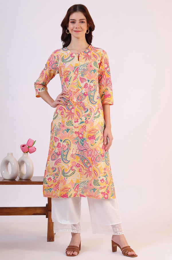 Multicolor Paisley Printed Straight Pure Cotton Kurta