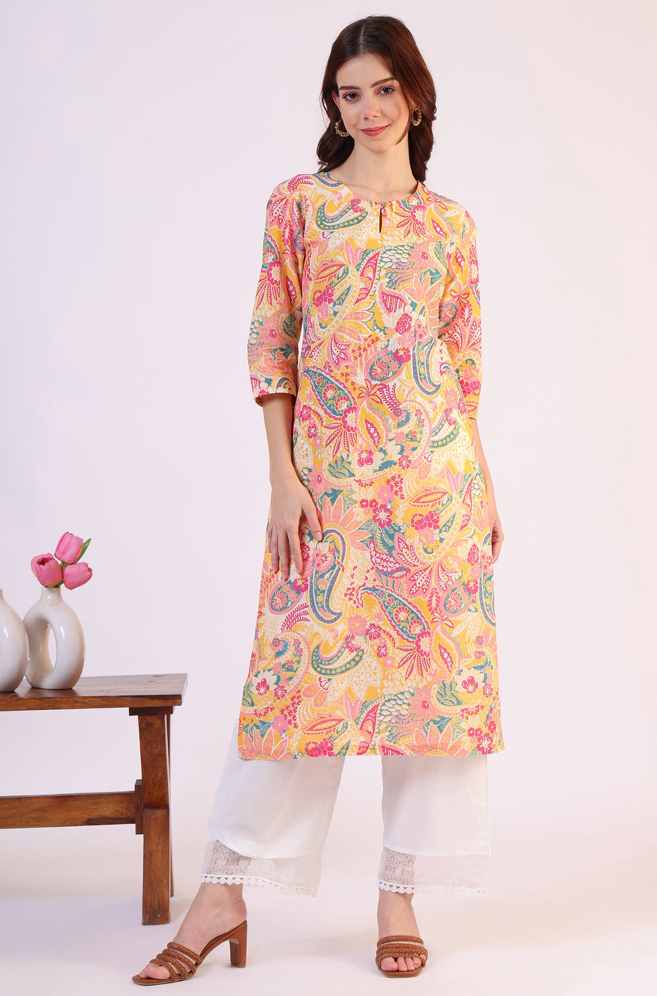 Multicolor Paisley Printed Straight Pure Cotton Kurta