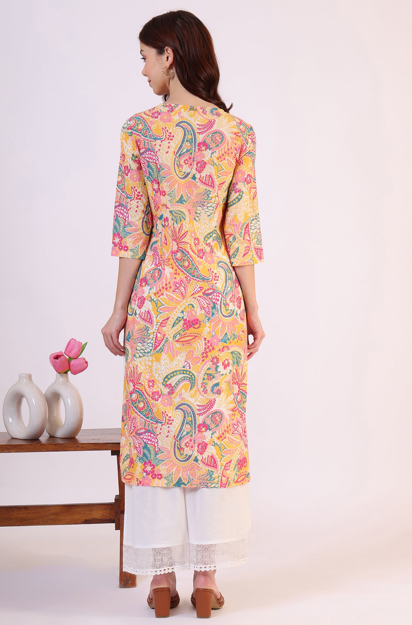 Multicolor Paisley Printed Straight Pure Cotton Kurta