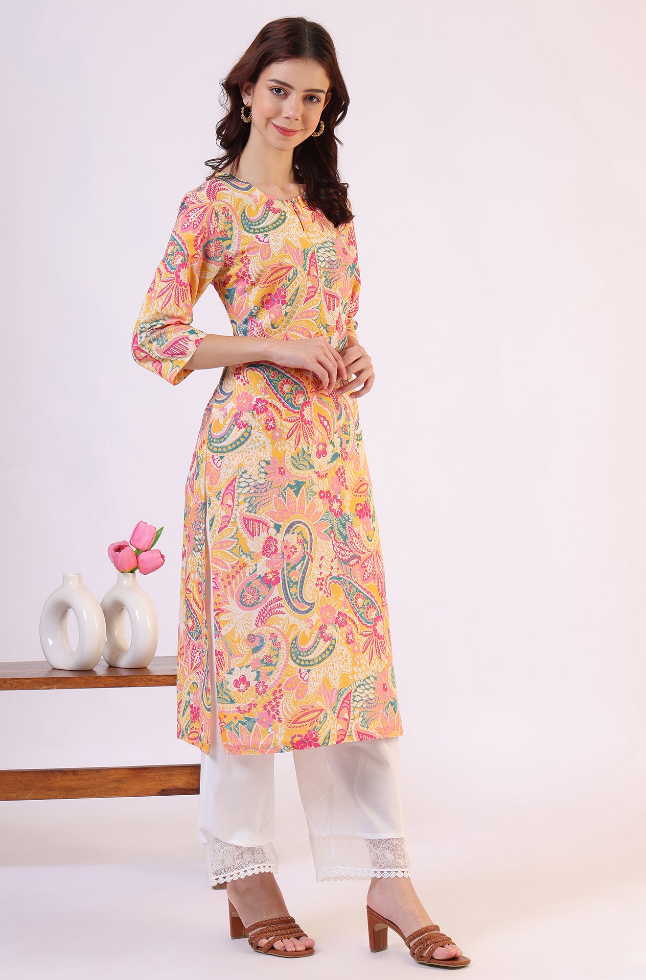 Multicolor Paisley Printed Straight Pure Cotton Kurta