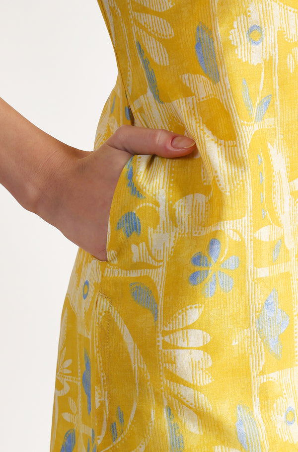 Yellow Floral Printed Straight Pure Cotton Kurta