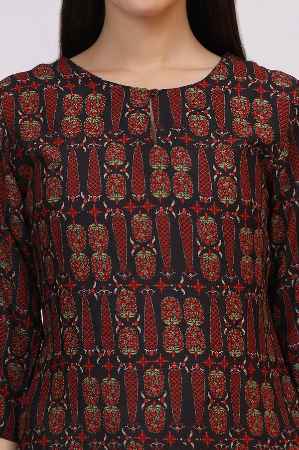 Dark Brown Paisley Printed Modal Straight Kurta