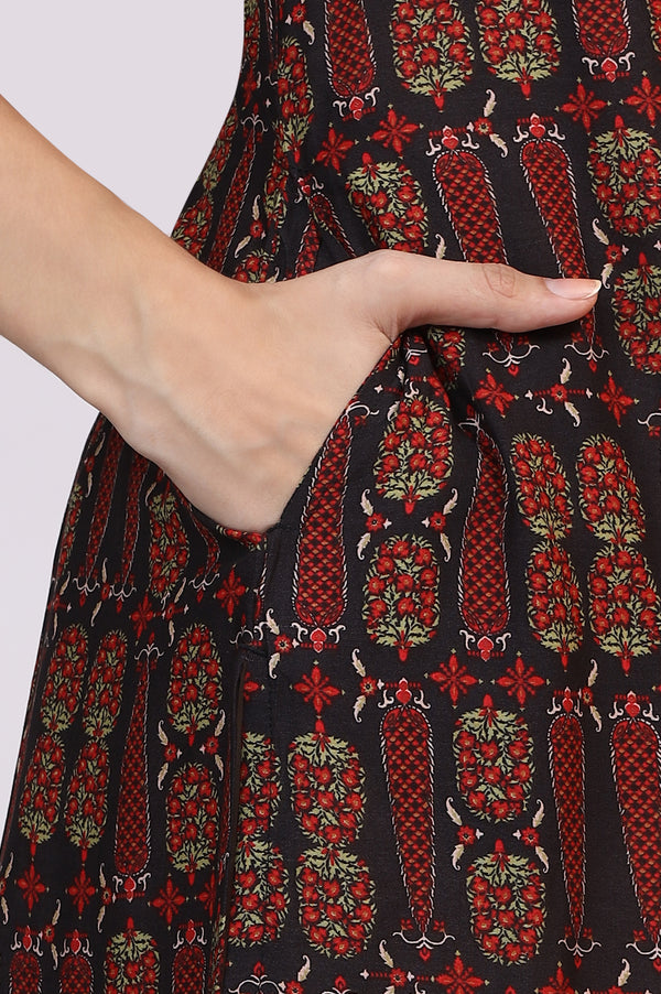 Dark Brown Paisley Printed Modal Straight Kurta