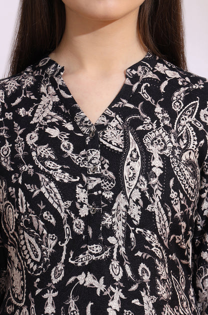 Black Bold Floral Printed Cotton Cambric Straight Kurta