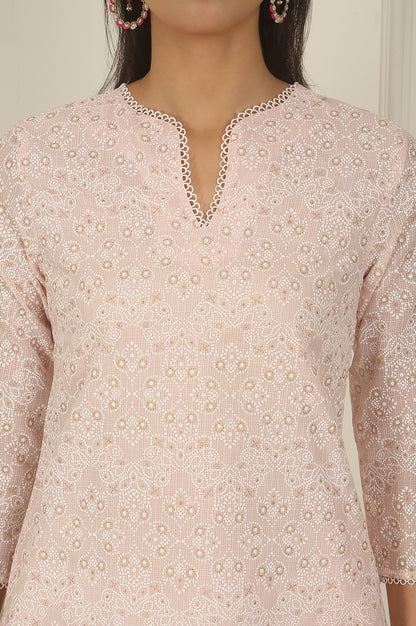 Pastel Pink Khadi Printed Kota Straight Kurta