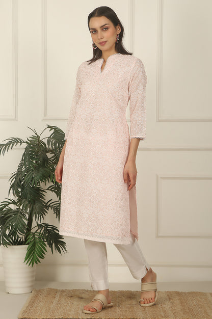 Pastel Pink Khadi Printed Kota Straight Kurta
