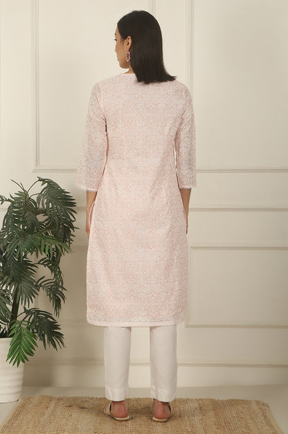 Pastel Pink Khadi Printed Kota Straight Kurta