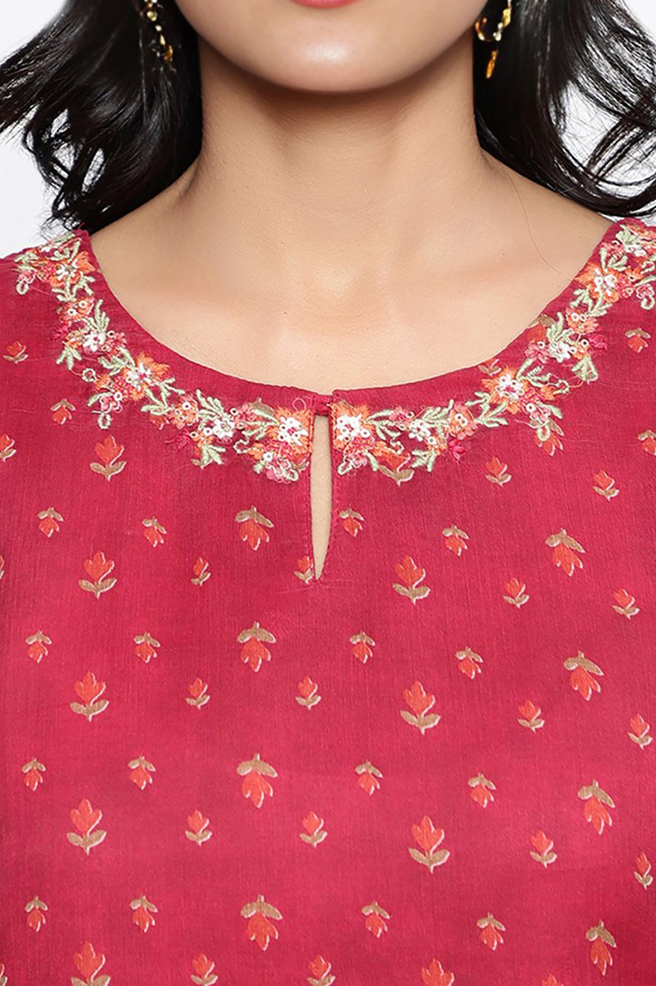 Dark Pink Printed Silver Chiffon Straight Kurta