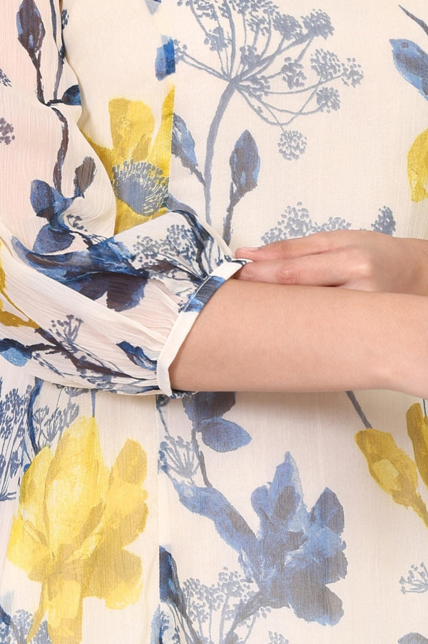 White Floral A-Line Chiffon Kurta