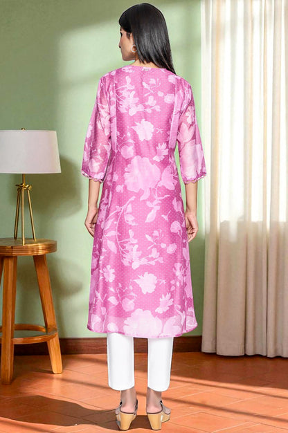 Pink Printed Chanderi Flared Kurta