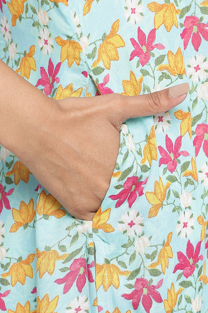 Aqua Green Printed Modal Straight Kurta