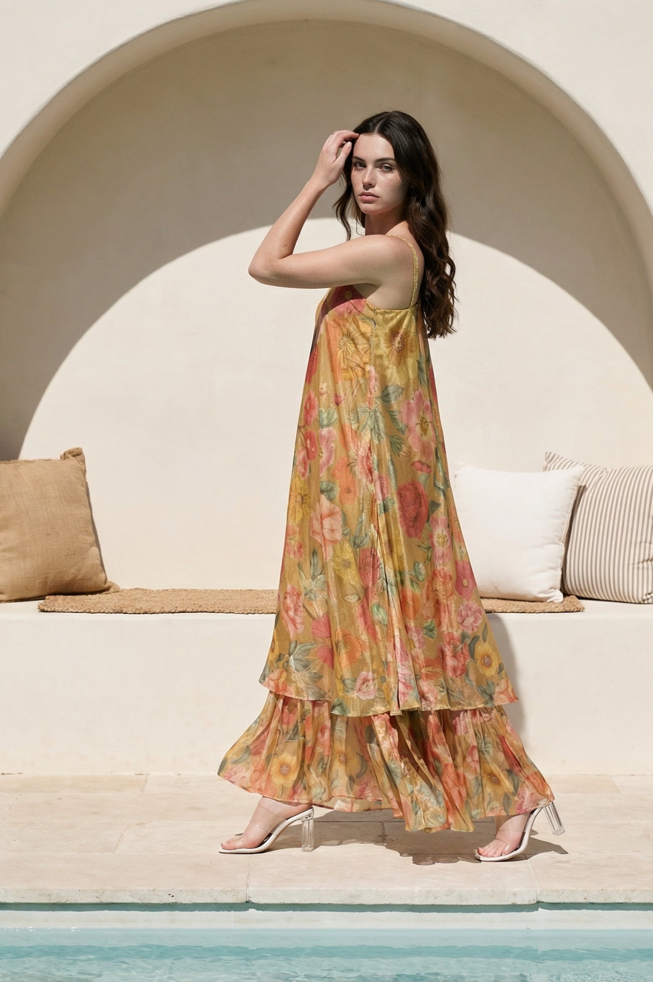 Yellow Floral Printed Flared Dress