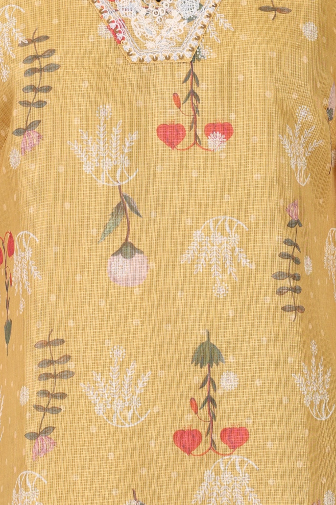 Mustard Floral Printed Cotton Straight Kurta