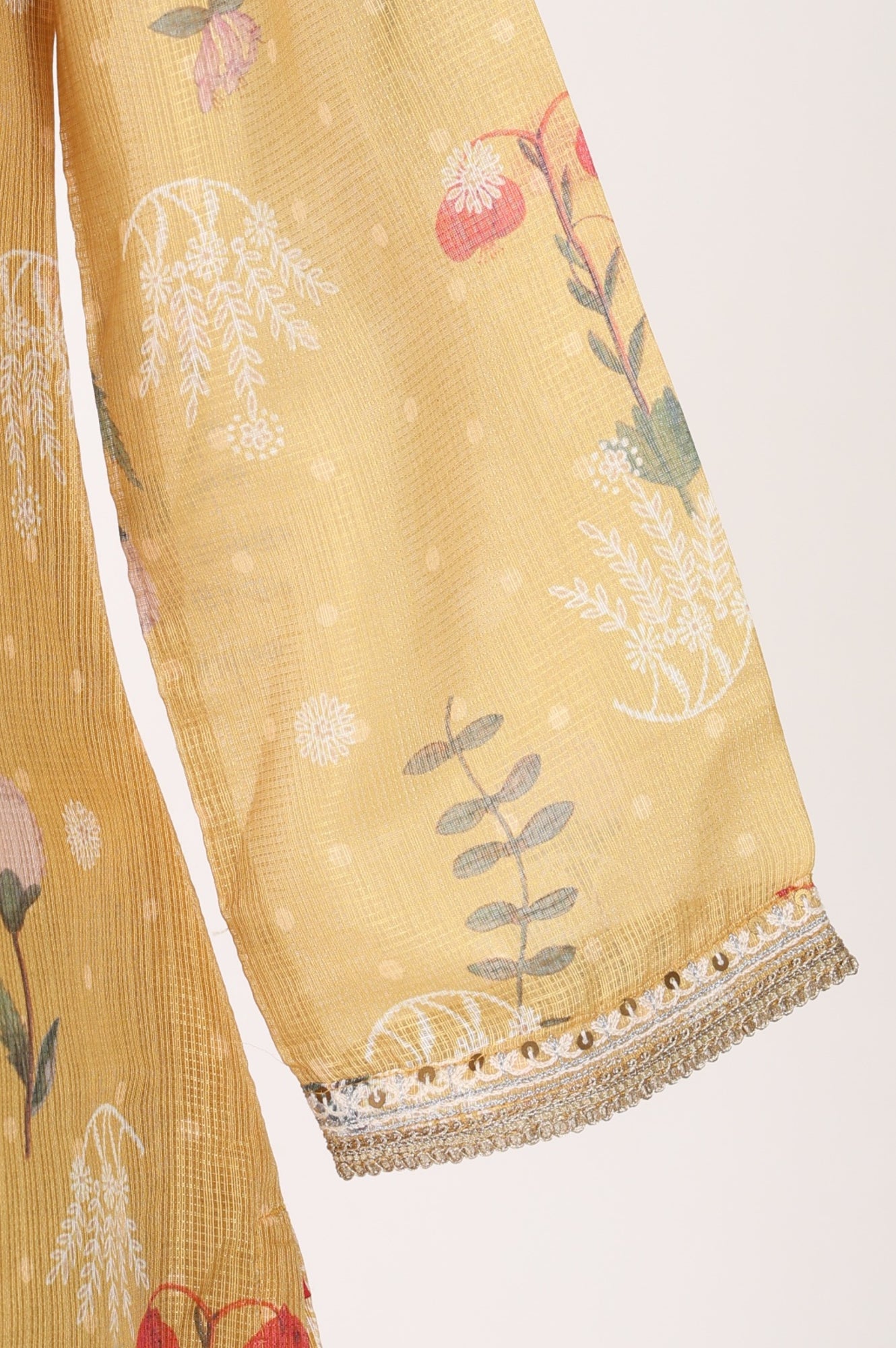 Mustard Floral Printed Cotton Straight Kurta