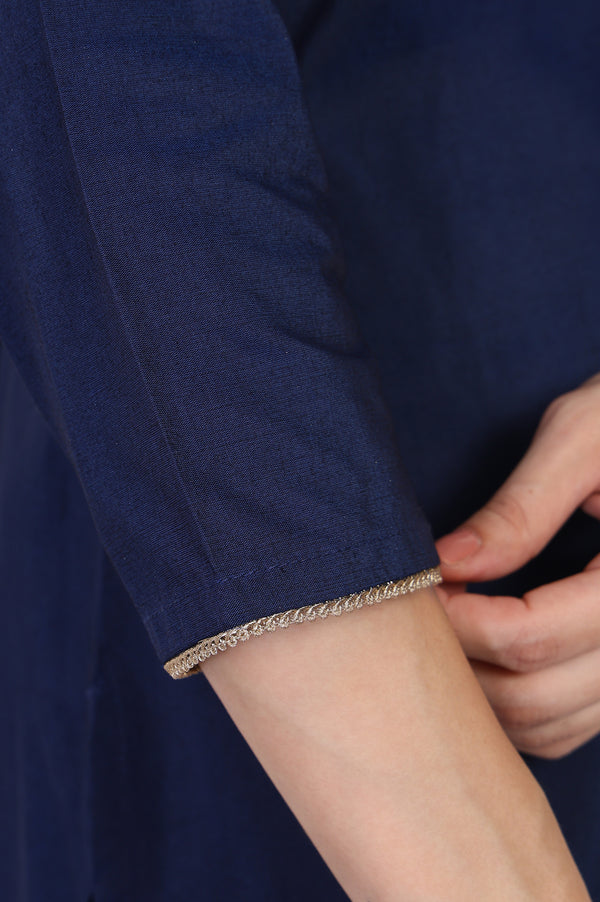 Navy Blue Embroidered A-Line Rayon Kurta