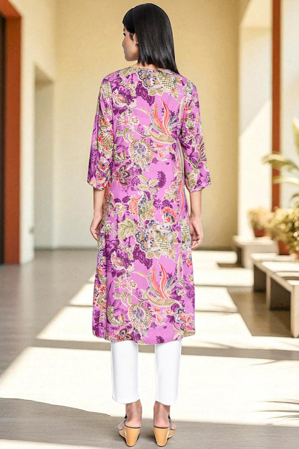 Purple Printed Modal A-line Kurta