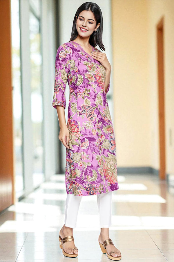 Purple Printed Modal A-line Kurta