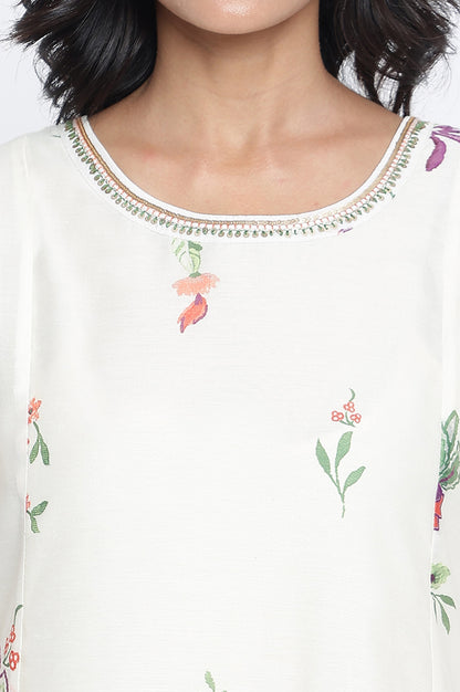 Ecru Printed Chanderi A-line Kurta