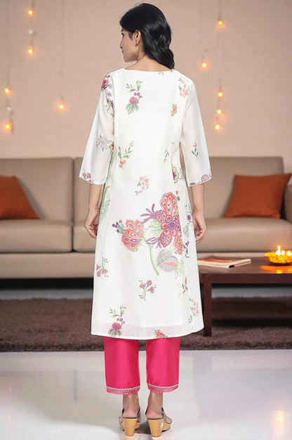 Ecru Printed Chanderi A-line Kurta